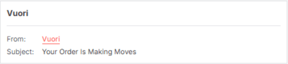 Shipping Updates SL.png – A subject line from Vuori indicating an order is on its way.