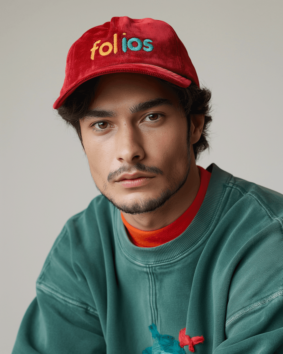 Man in red cap and green shirt