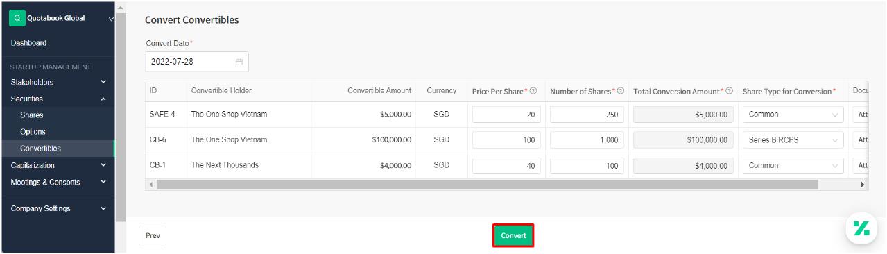 Fill out the conversion details in each field and select Convert