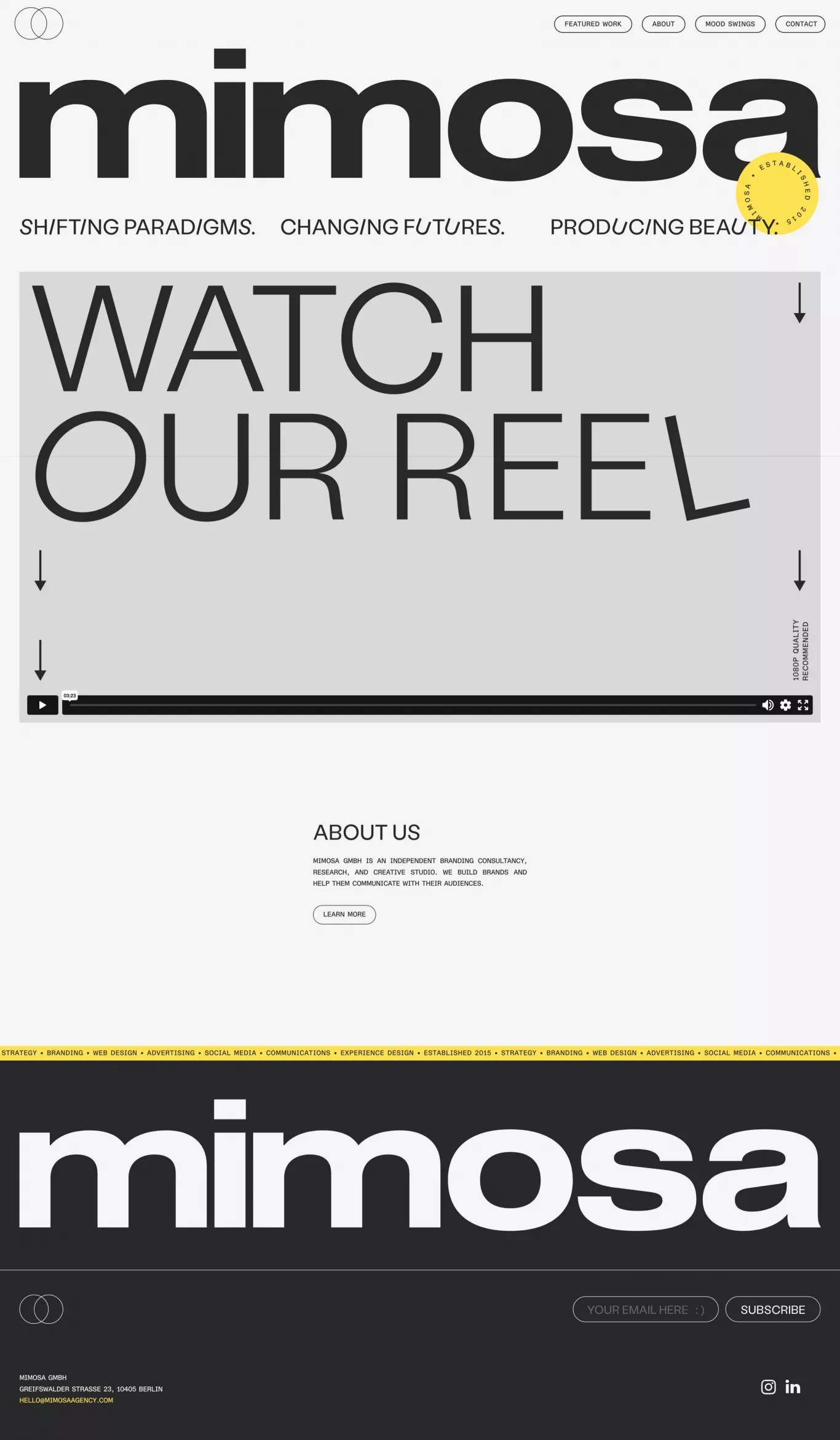 mimosa - Brand consultancy and creative portfolio page screenshot showcasing Design and Tech design