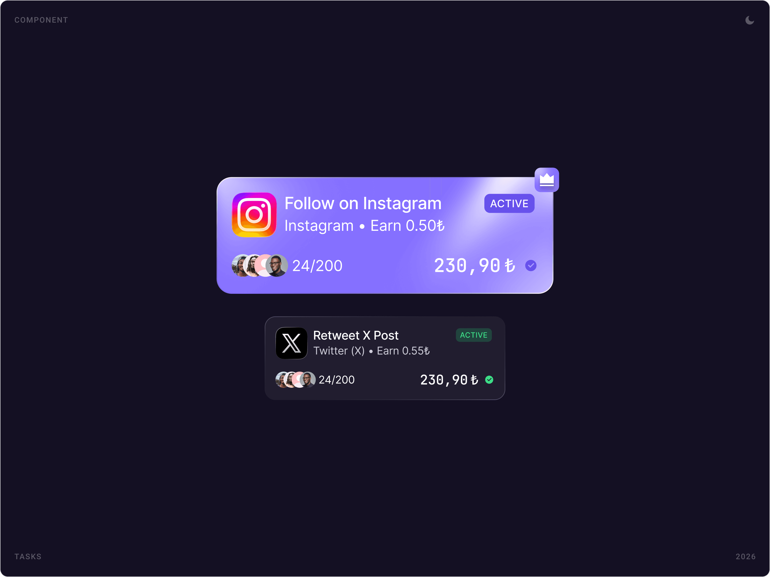Modern Social Task Card Component Design