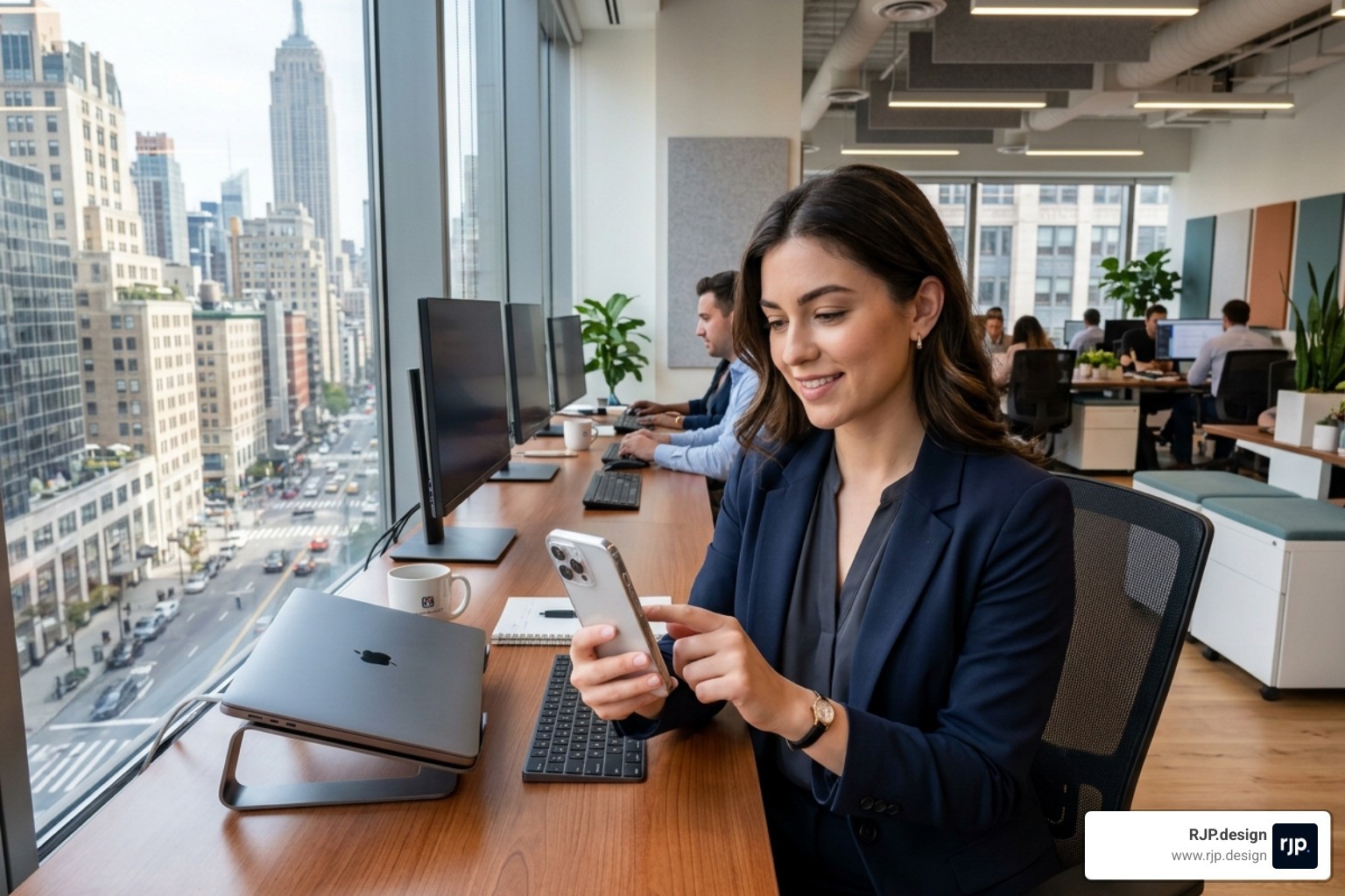User browsing a sleek mobile-responsive website on a high-end smartphone - website design firm nyc