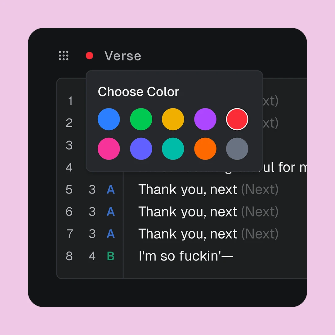 Section color: Pick a color for the section header and timeline.