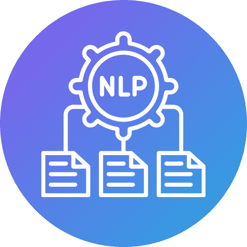 An icon featuring 'NLP' and database symbols, representing custom language model development with generative AI for real-time natural language to SQL translation