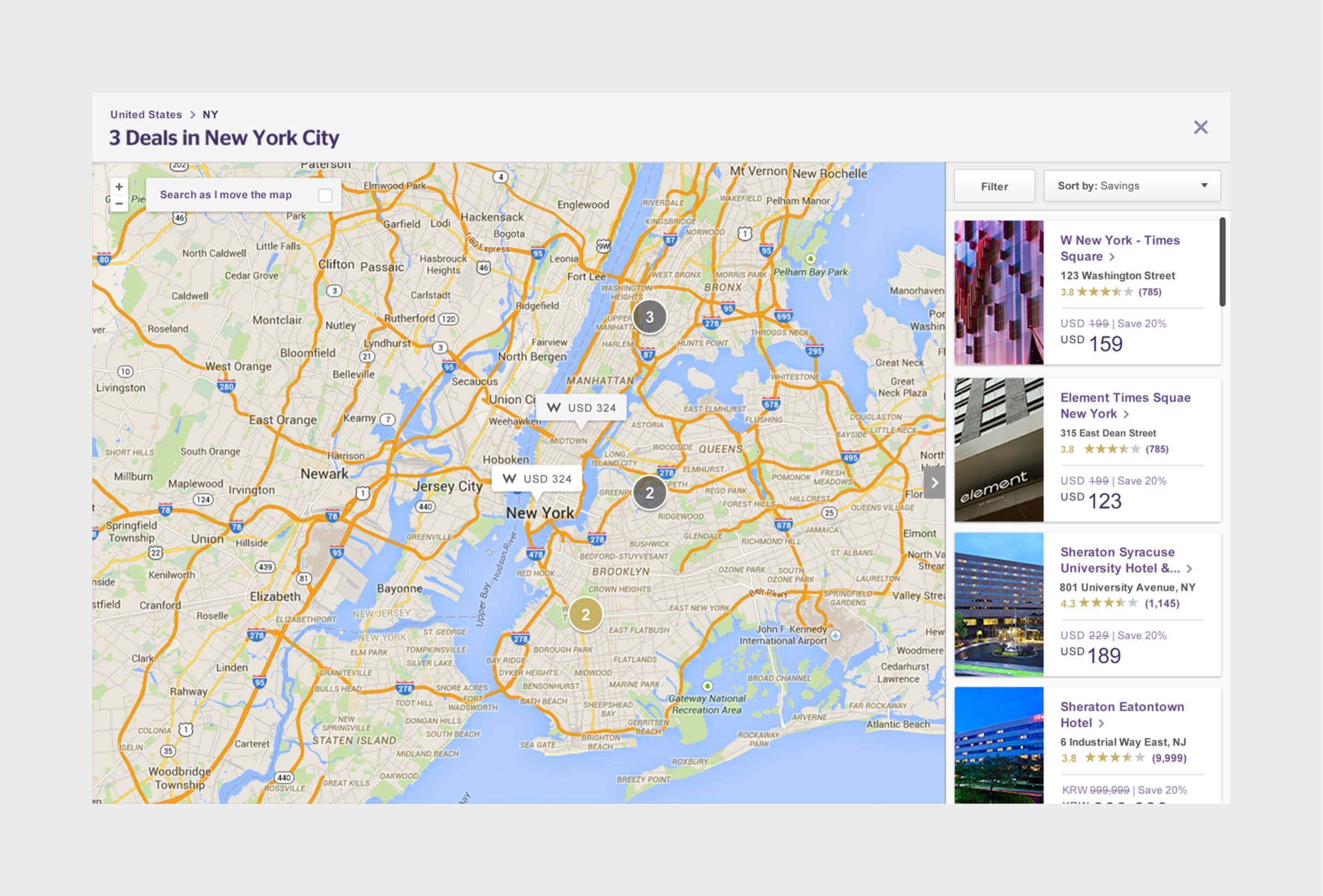 Search results - map view (desktop).