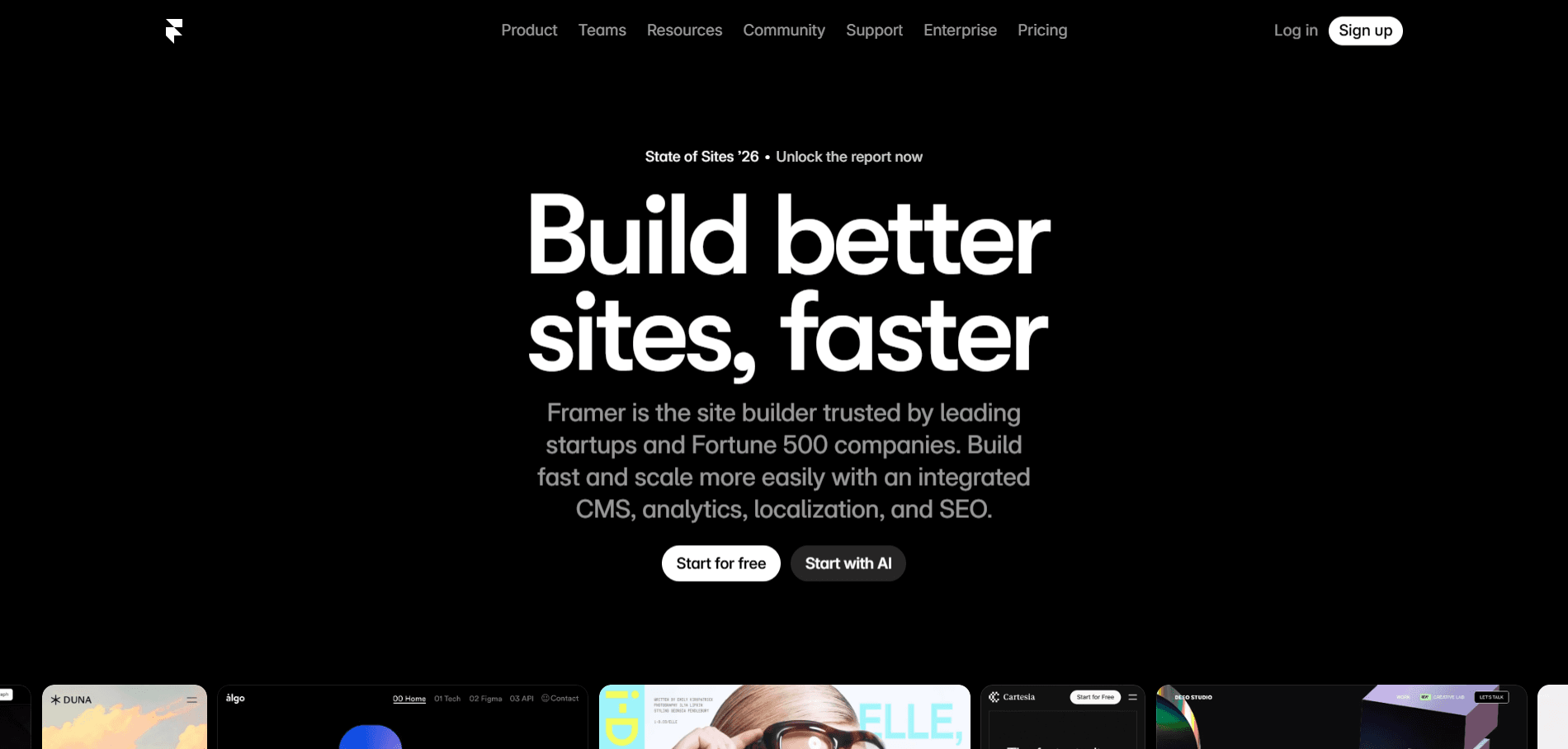 Homepage of the Framer website