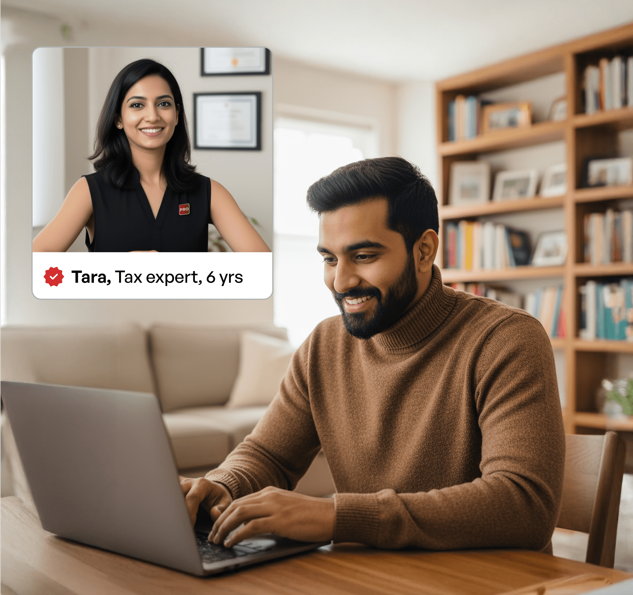 Tax expert assisting a man with HUF registration thorugh online meeting