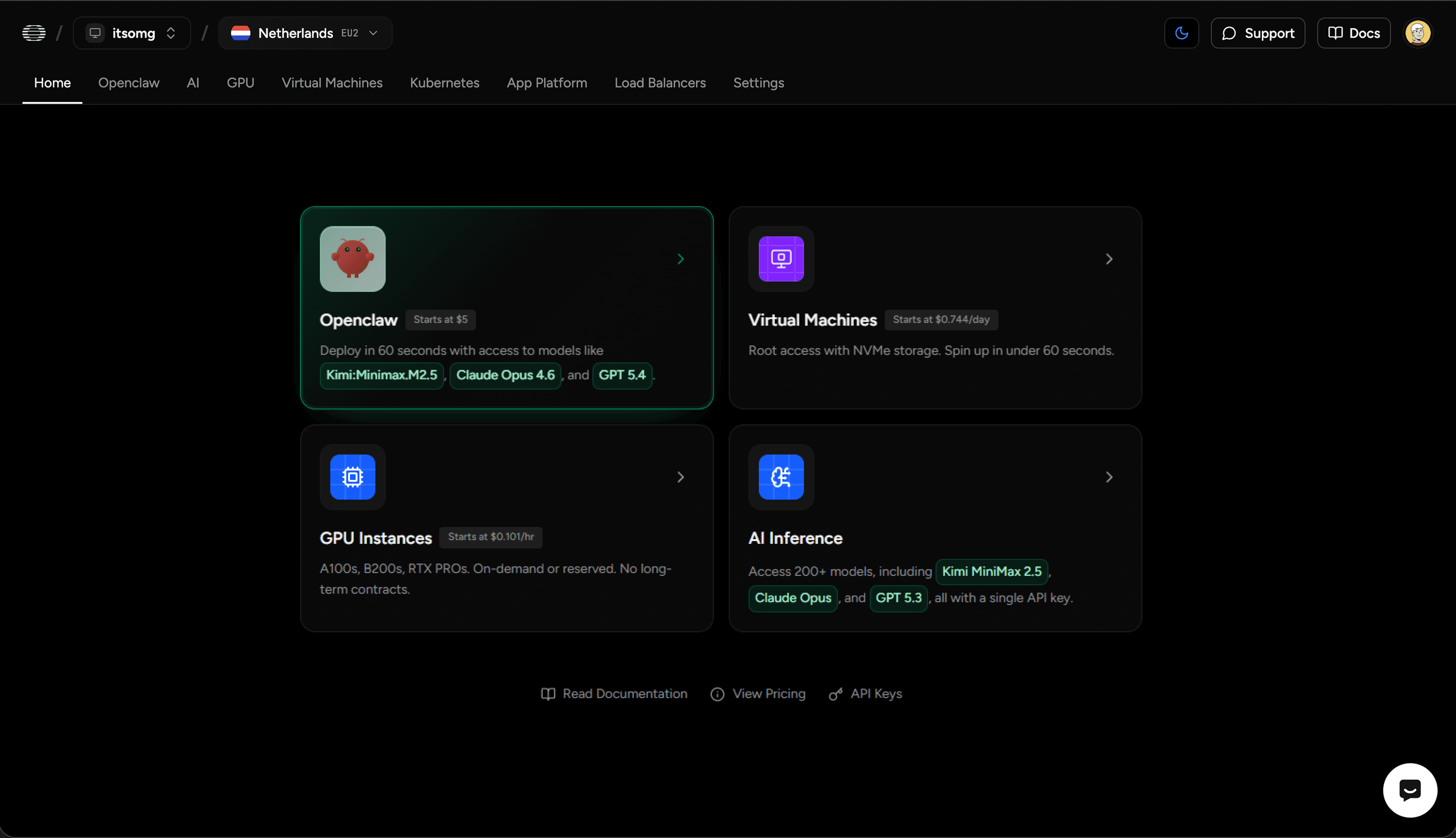 Huddle01 Cloud console - deploy virtual machines, Kubernetes, Docker, block storage and load balancers