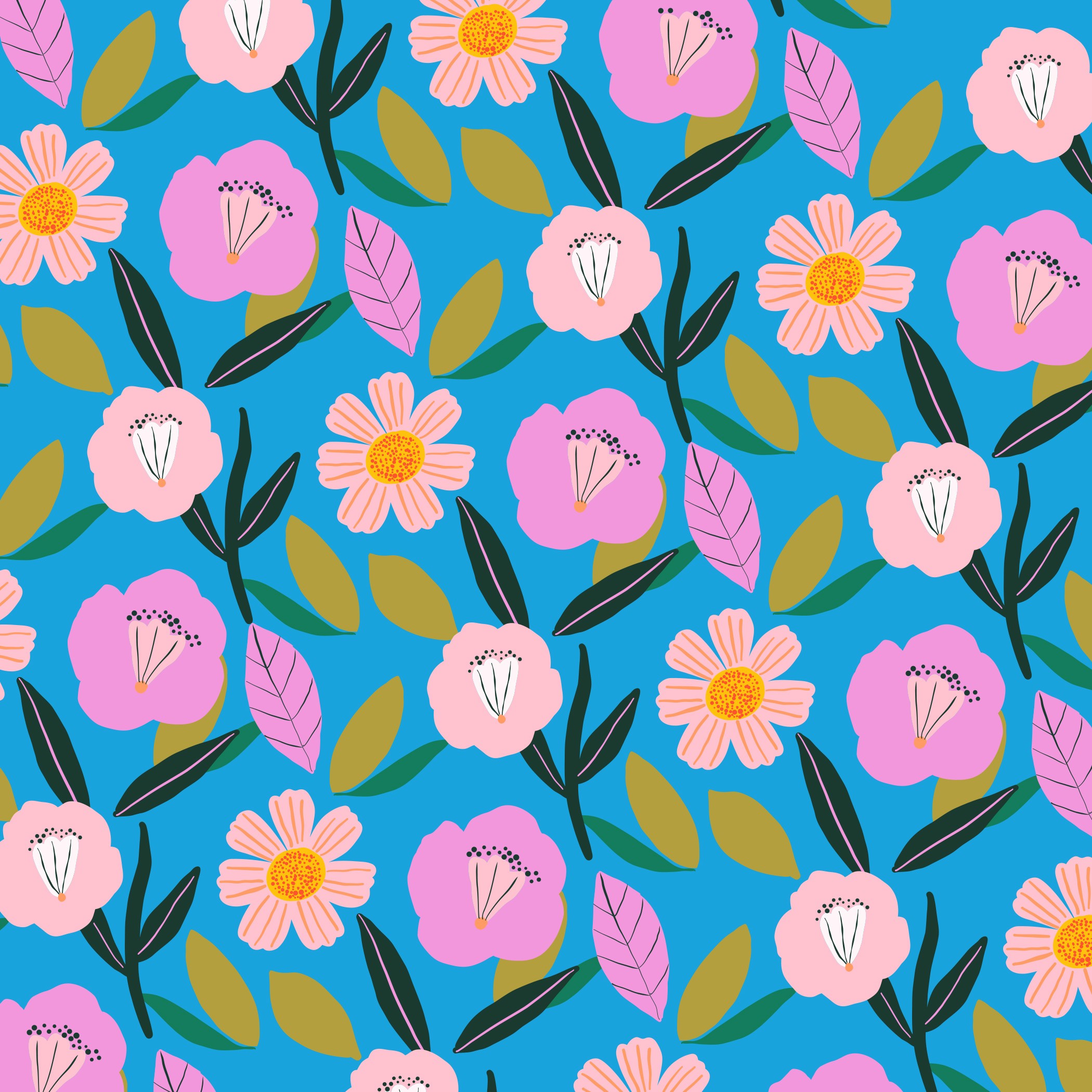 Multi flowers blue background