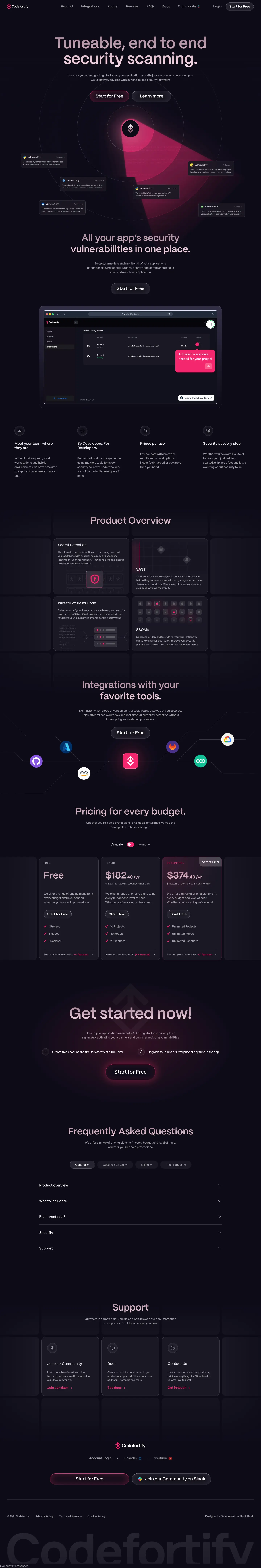 Codefortify landing page screenshot showcasing Tech design
