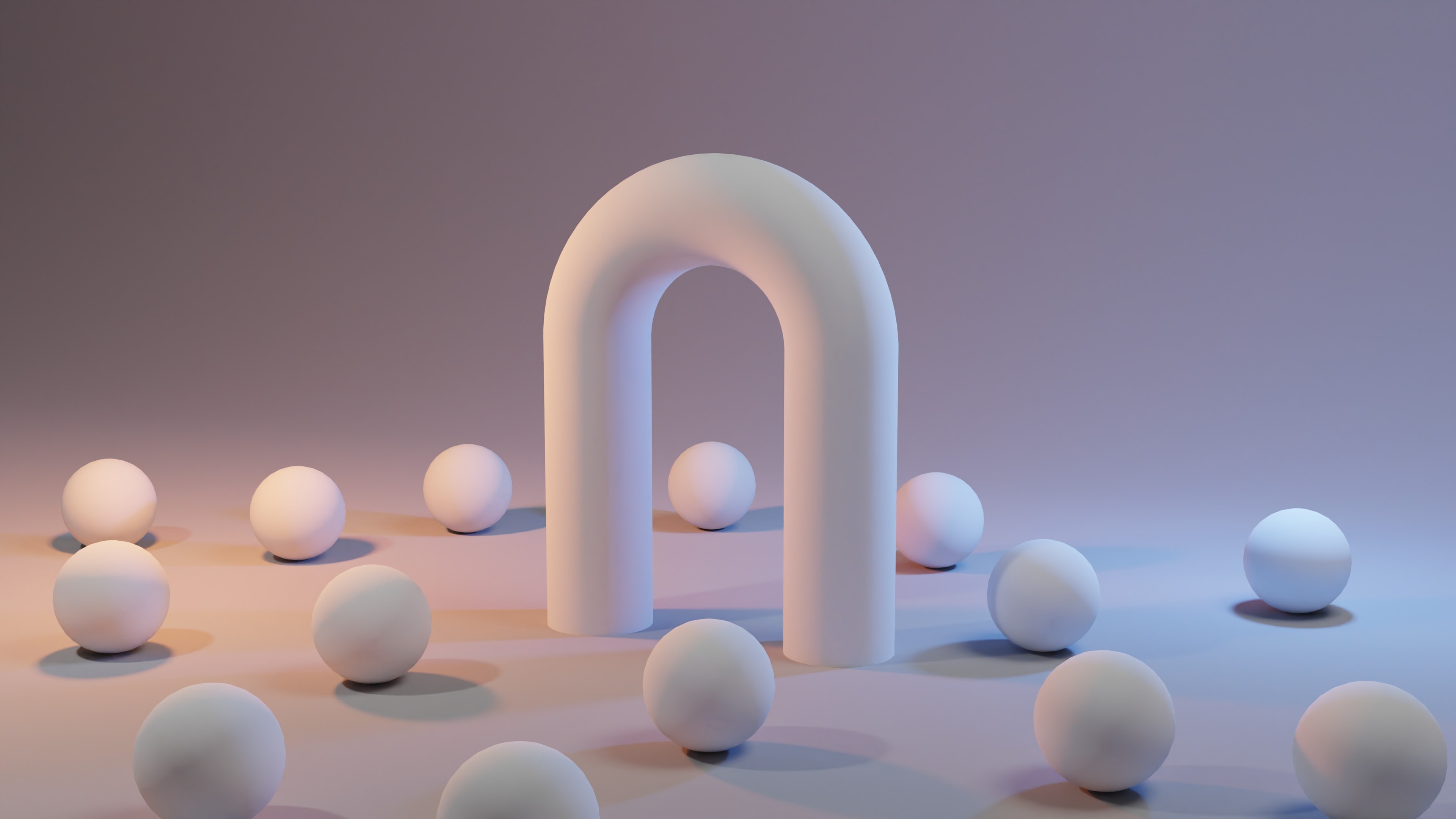 3D rendering of balls and an arch