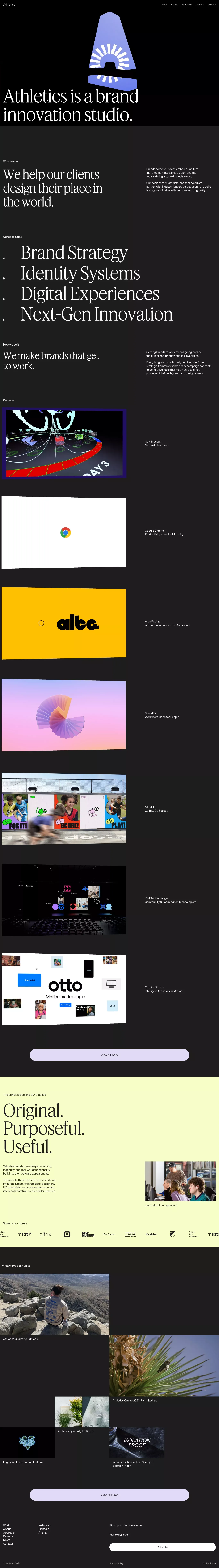 Athletics portfolio page screenshot showcasing Design design
