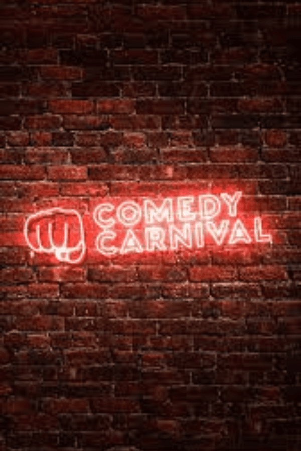 Comedy Carnival neon sign on brick wall, Covent Garden.