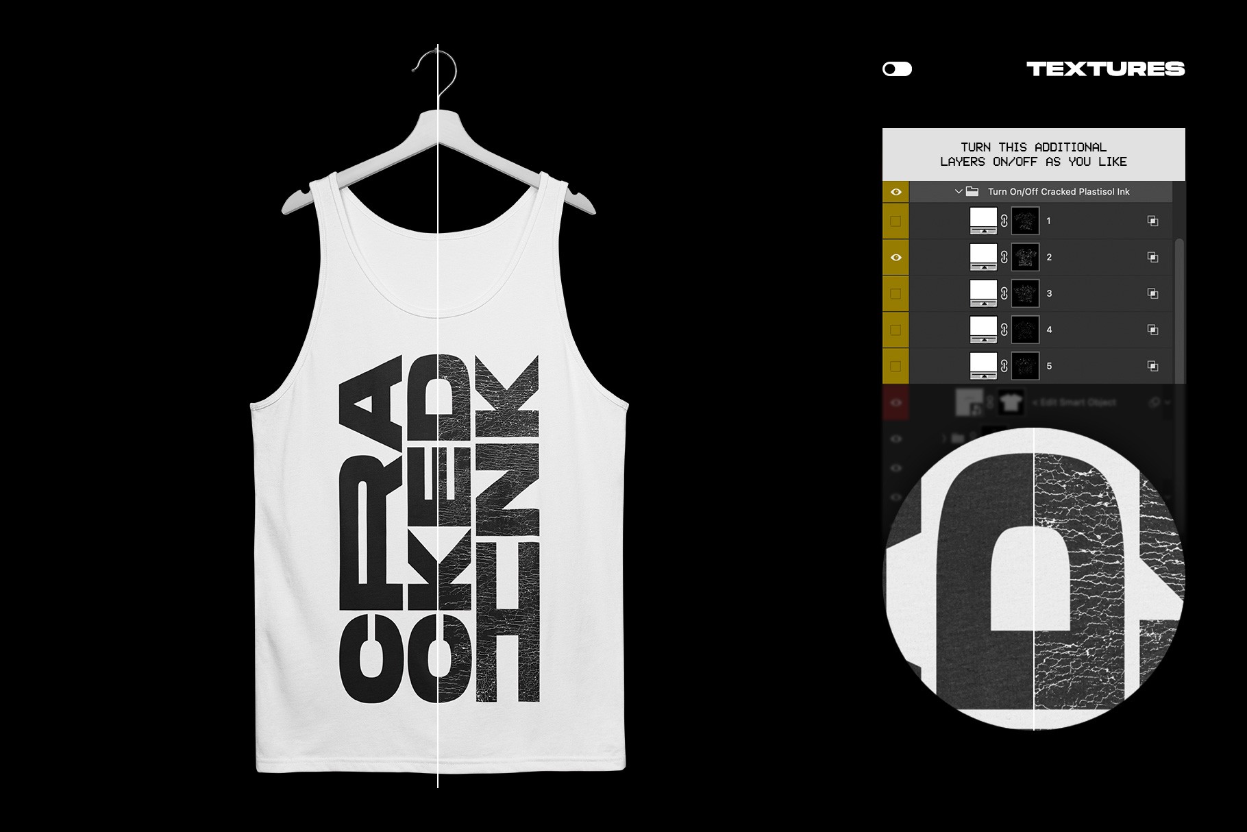 Bella+Canvas 3480 Tanktop Hanging mockup cracked plastisol ink texture effect