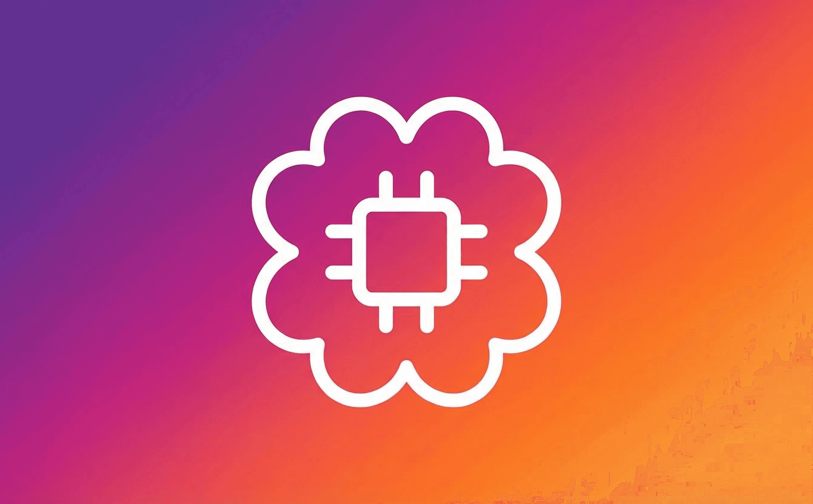Brain and microchip icon on gradient background representing the contrast between human reasoning and AI word prediction