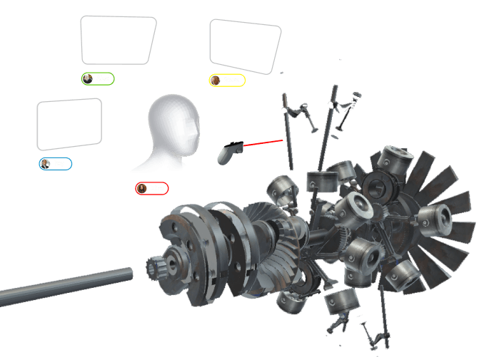 Multiple users review a complex 3D model in extended reality