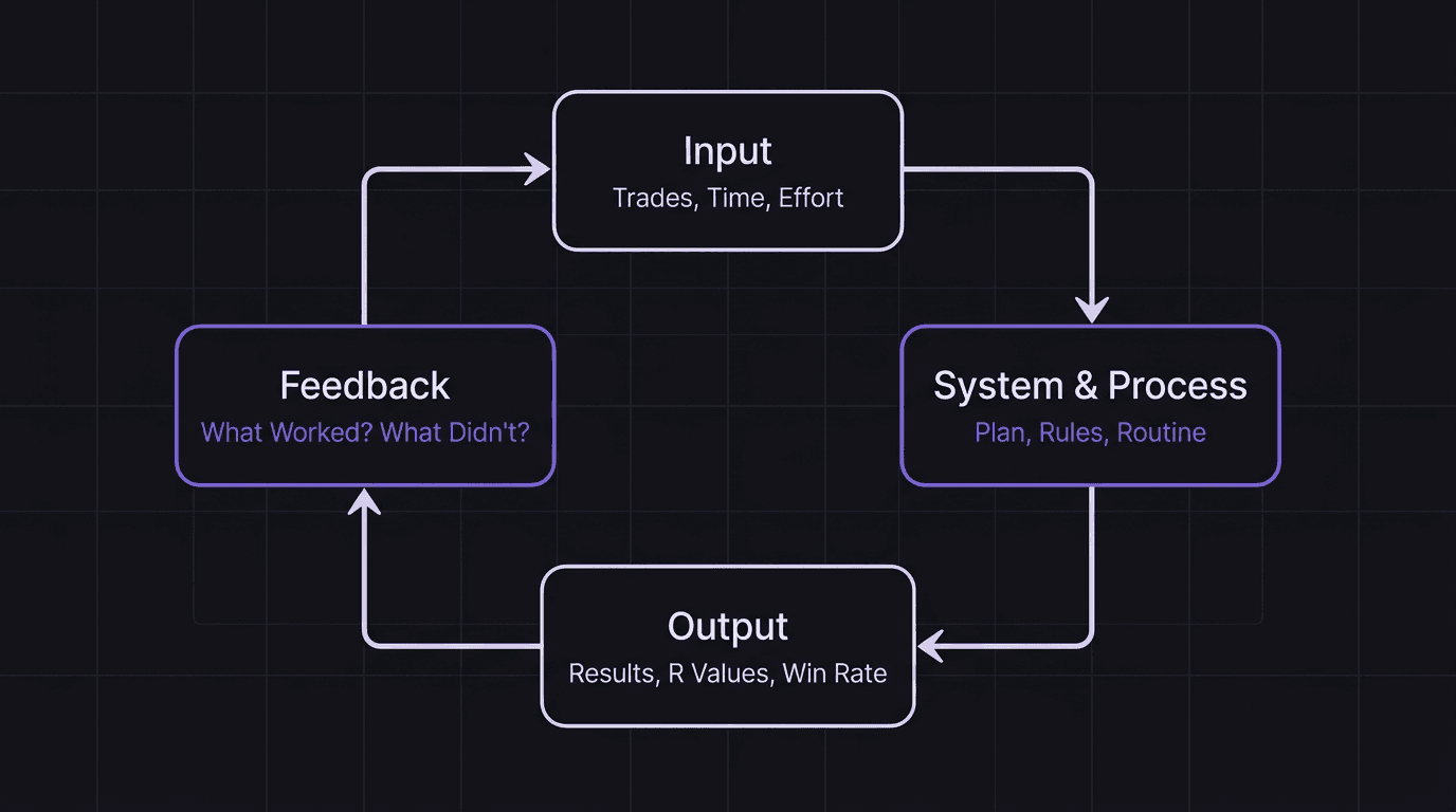 Flowchart showing the trading feedback loop from input through process to output and back