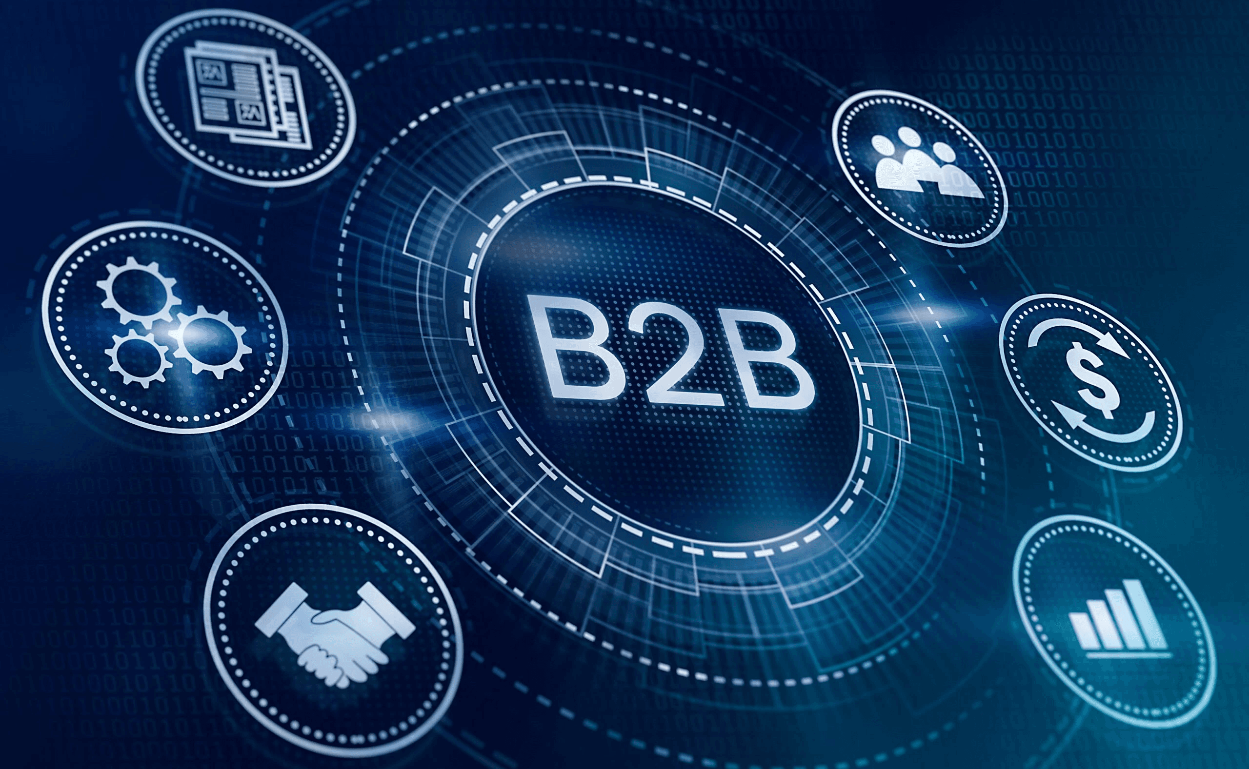 Digital interface displaying B2B business icons -  AI Tools For B2B Marketing