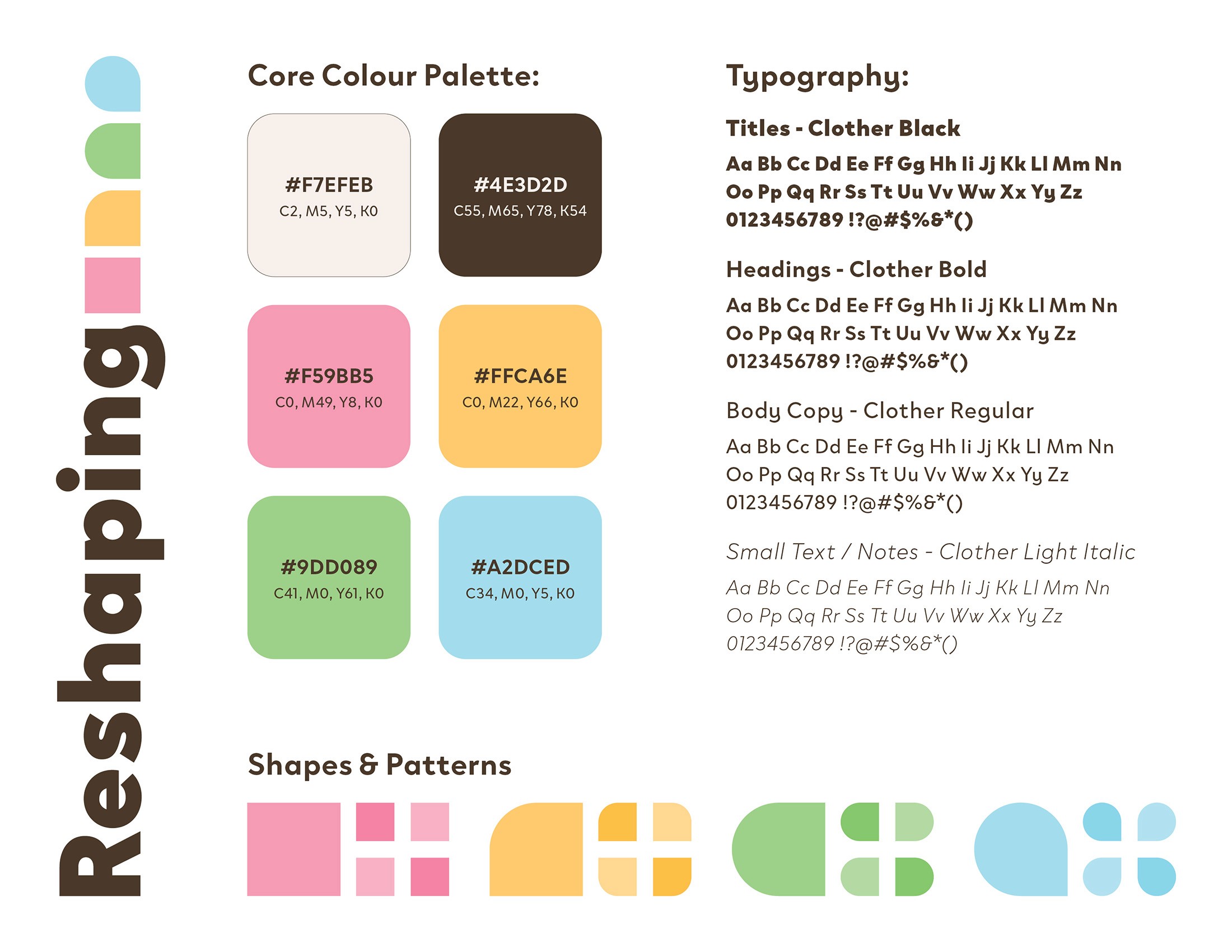 Style tile of Reshaping's visual aesthetic