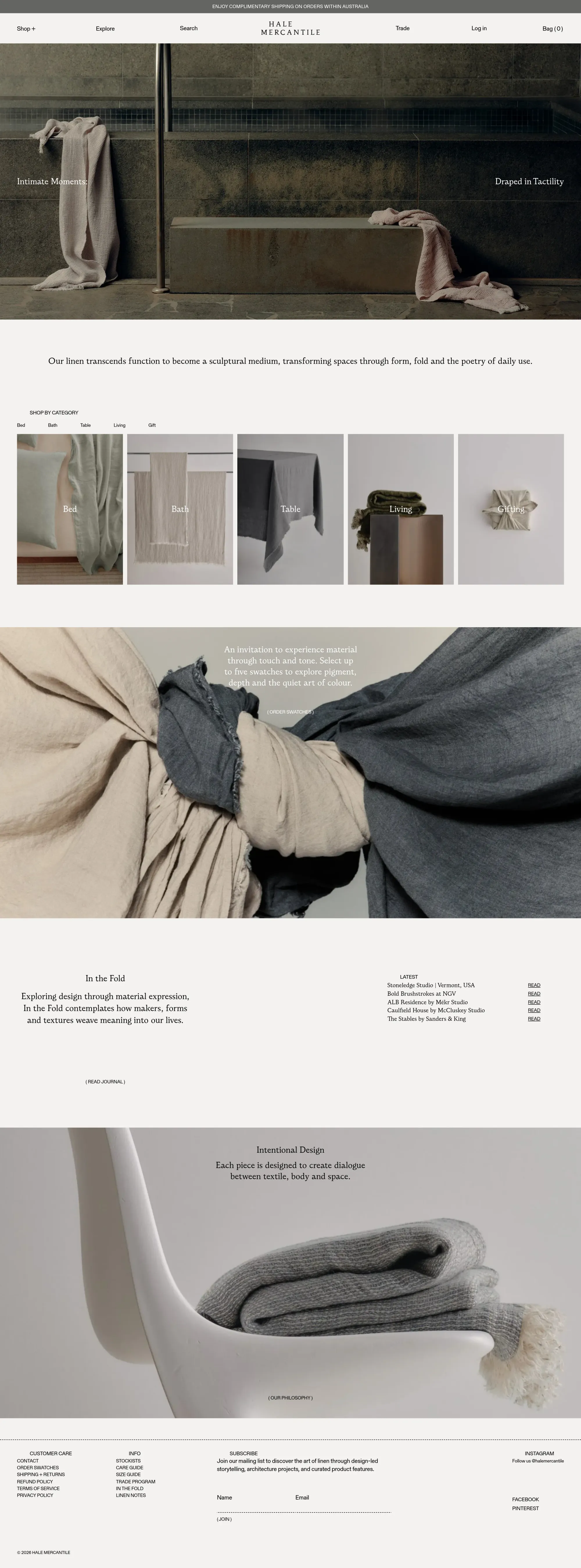 Luxury Linen Bedding, Bath & Table Linen ecommerce page screenshot showcasing Ecommerce and Furniture & Interiors design