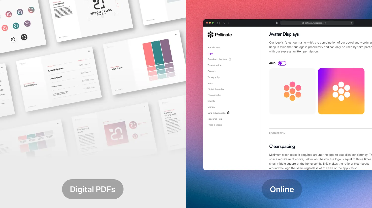 A comparison showing the limitations of a PDF next to the dynamic features of an online tool.