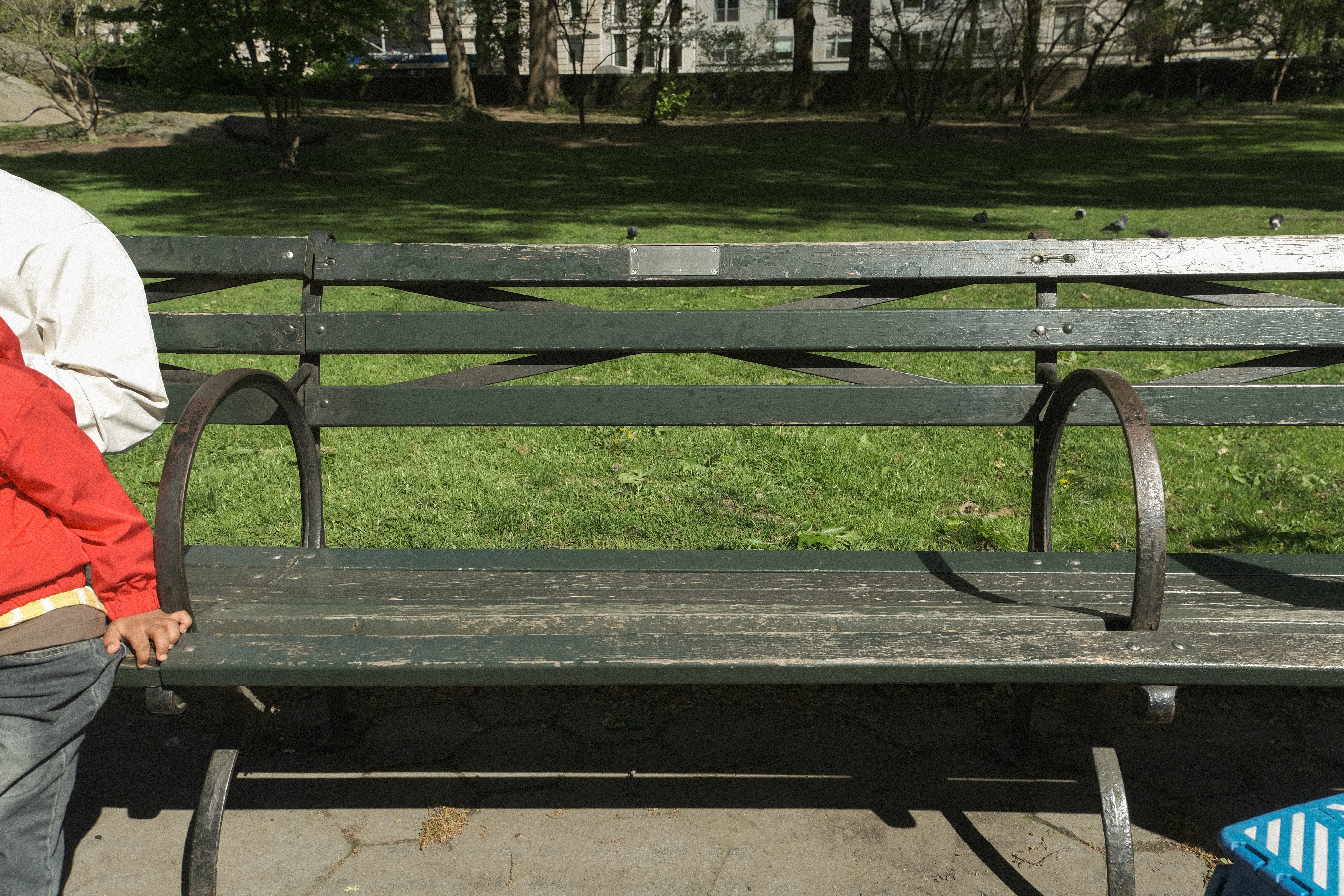 A green park bench
