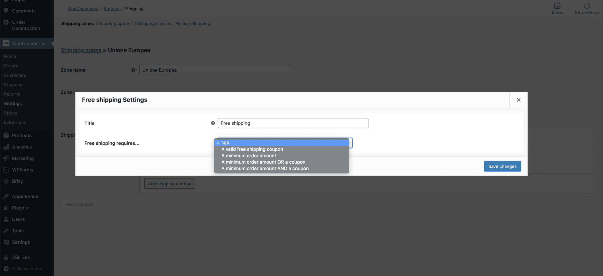 Woocommerce spedizione gratis