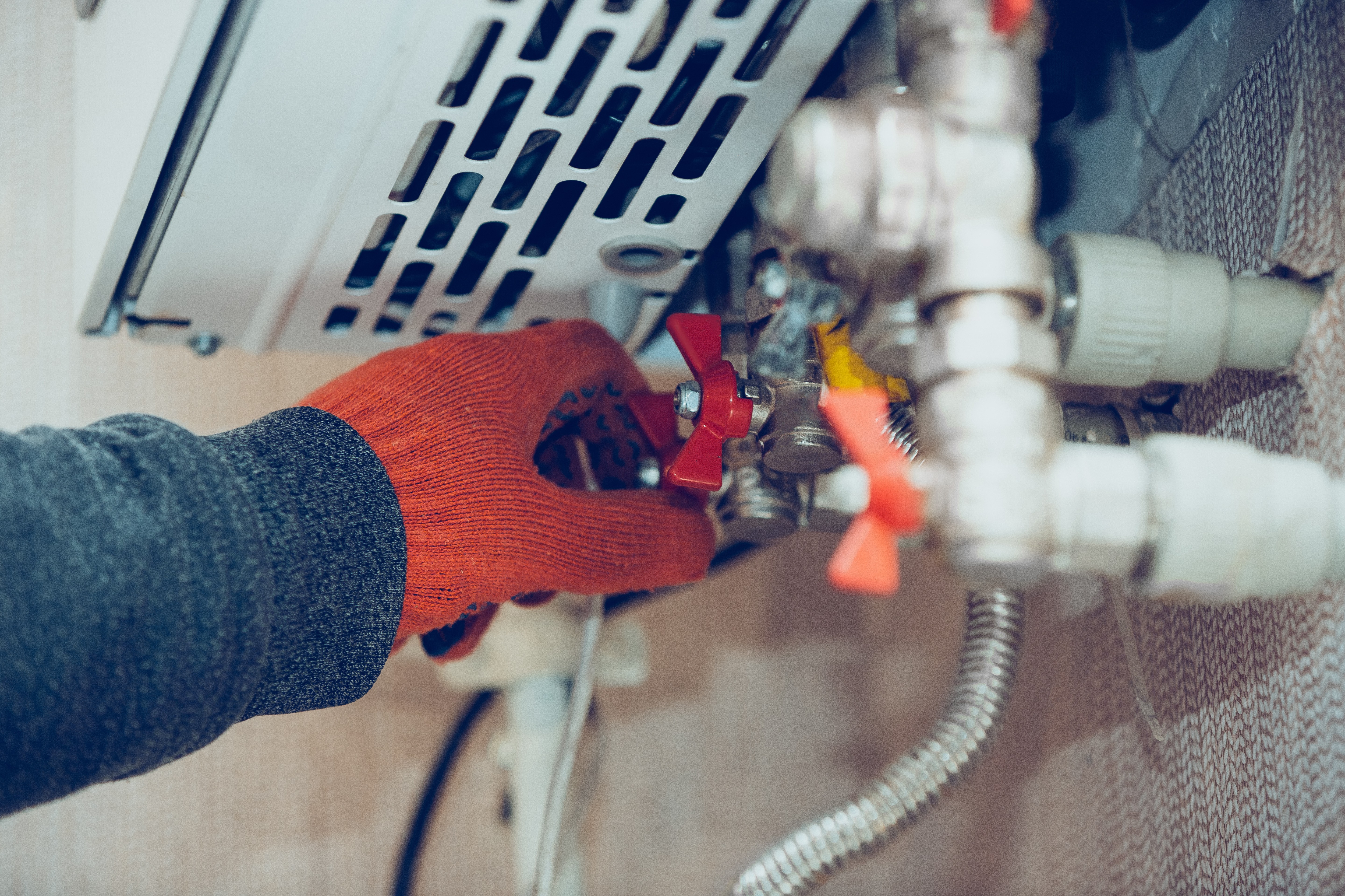 The exposed pipes of a heating system