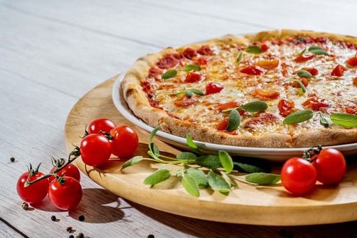 Pizza on a board