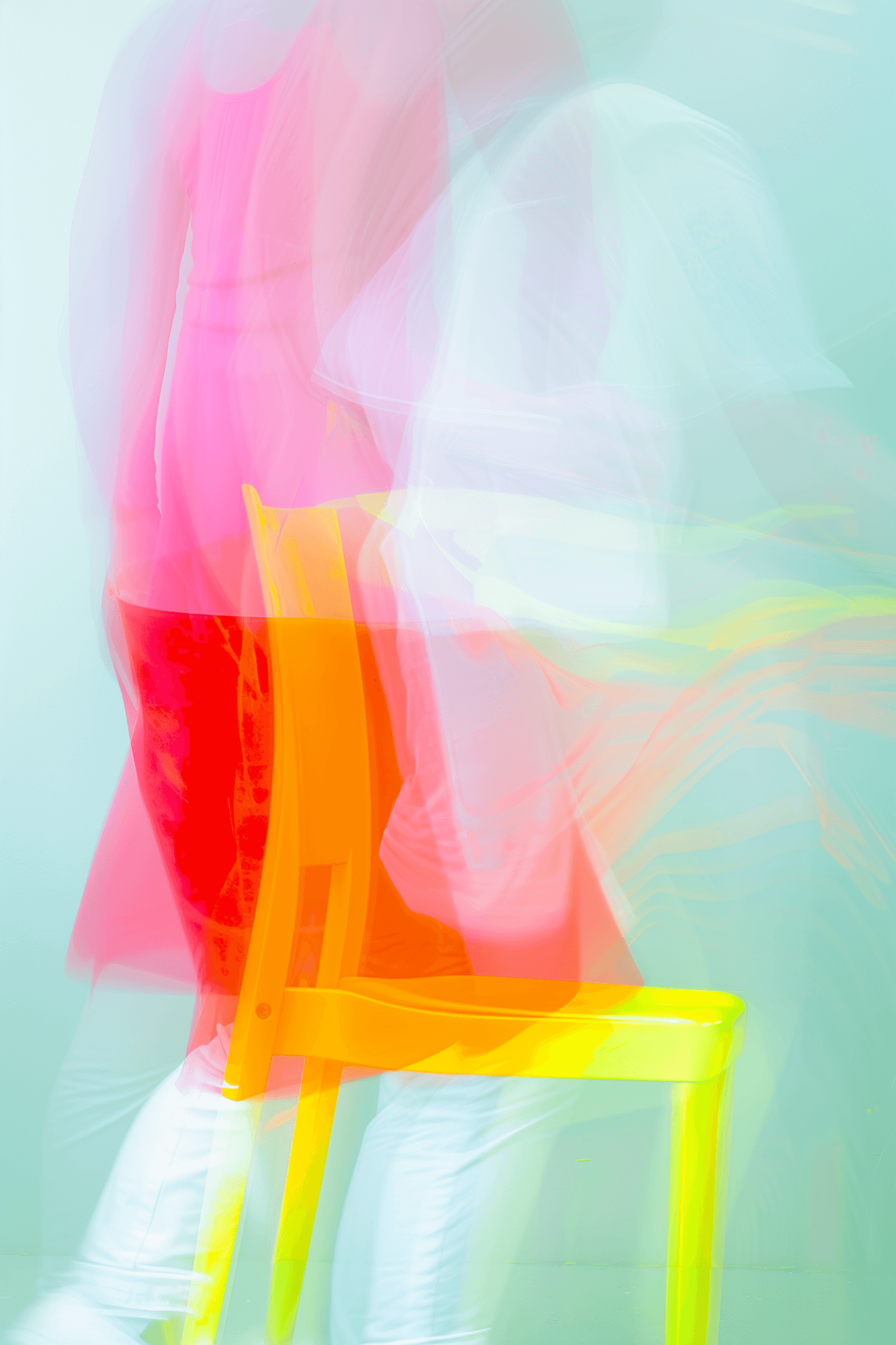 Soft abstract image with pink and magenta tones, delicate figure in motion.