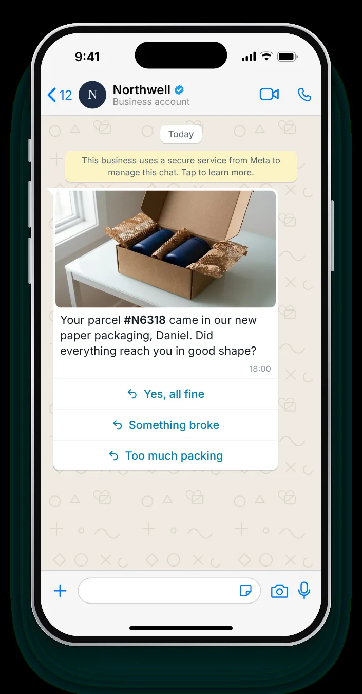 How the new packaging held up: WhatsApp feedback message on an iPhone