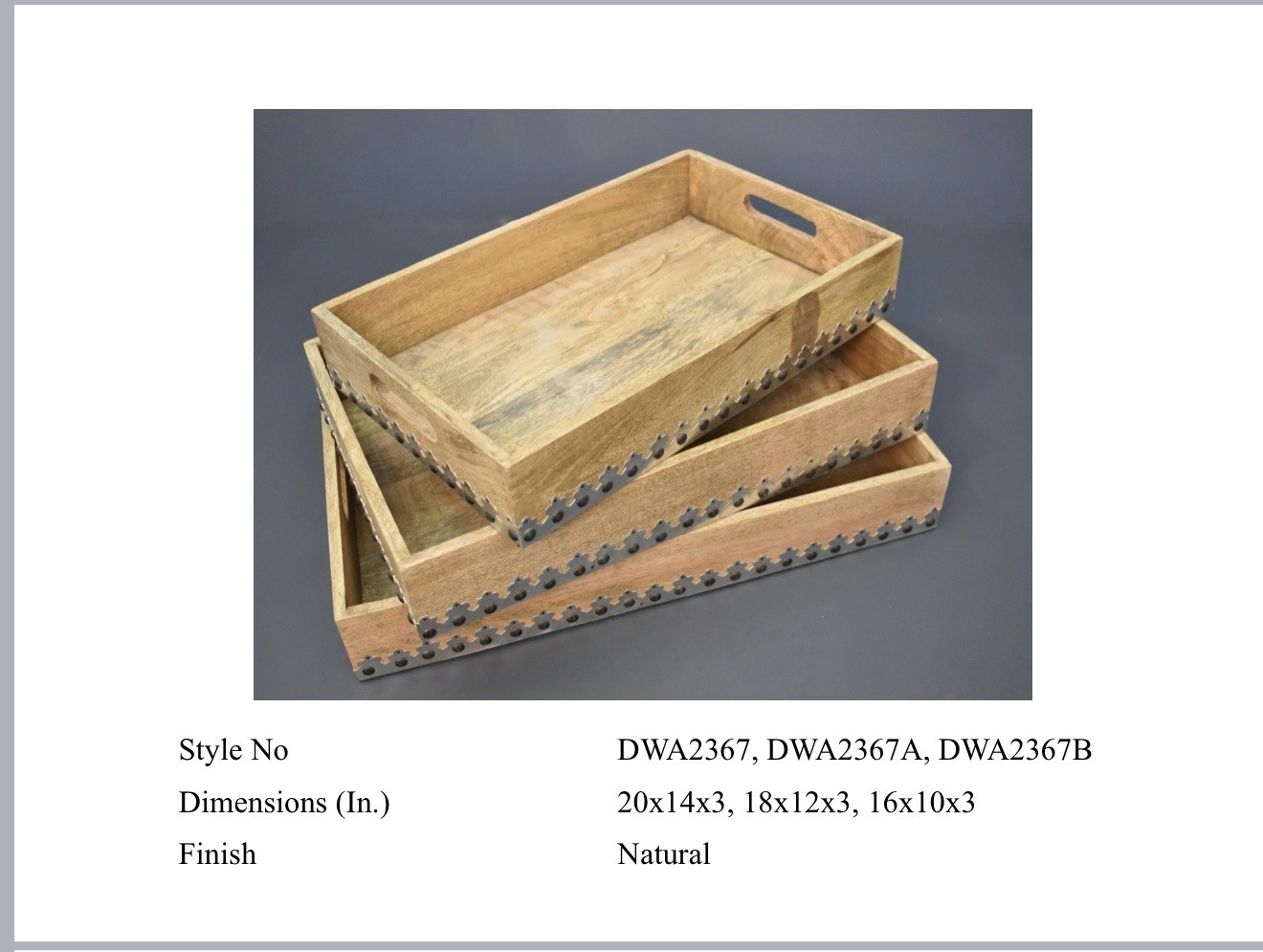 Handcrafted rectangular wooden serving trays set