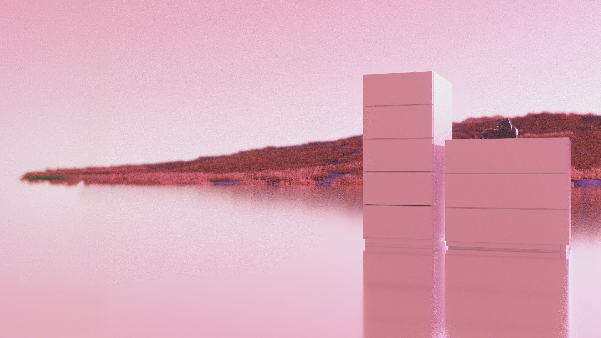 Surreal landscape with furniture