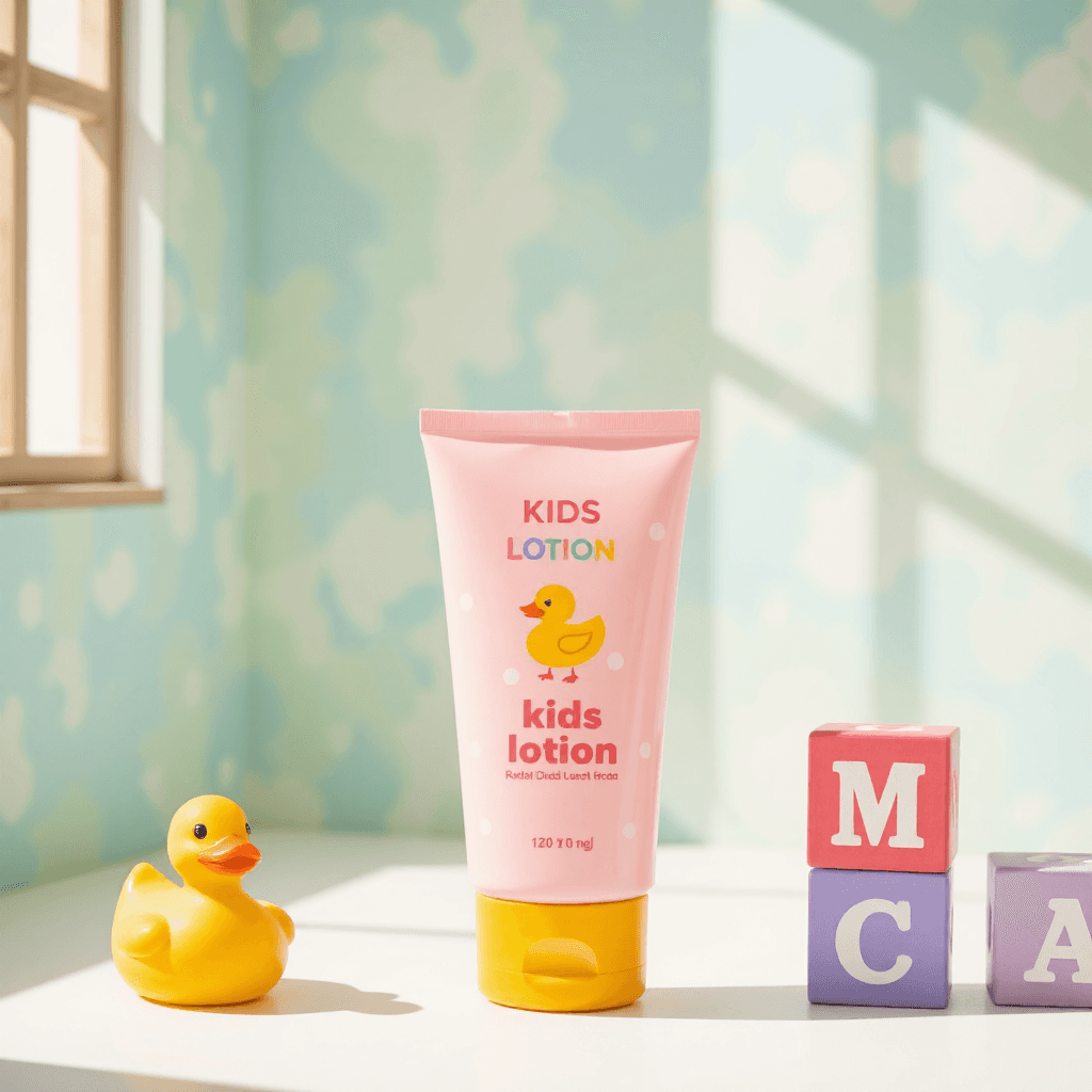 product photography of tube of kids lotion