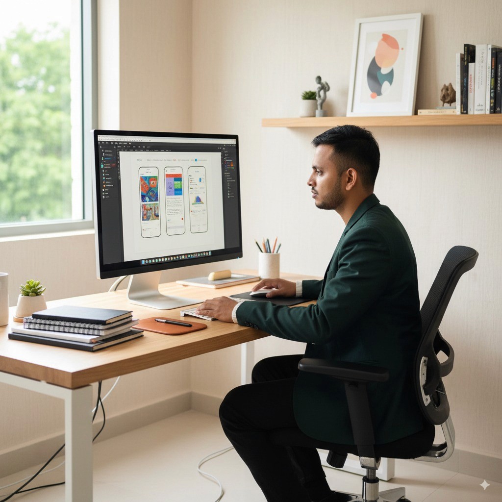 Portrait of portfolio creator – back view