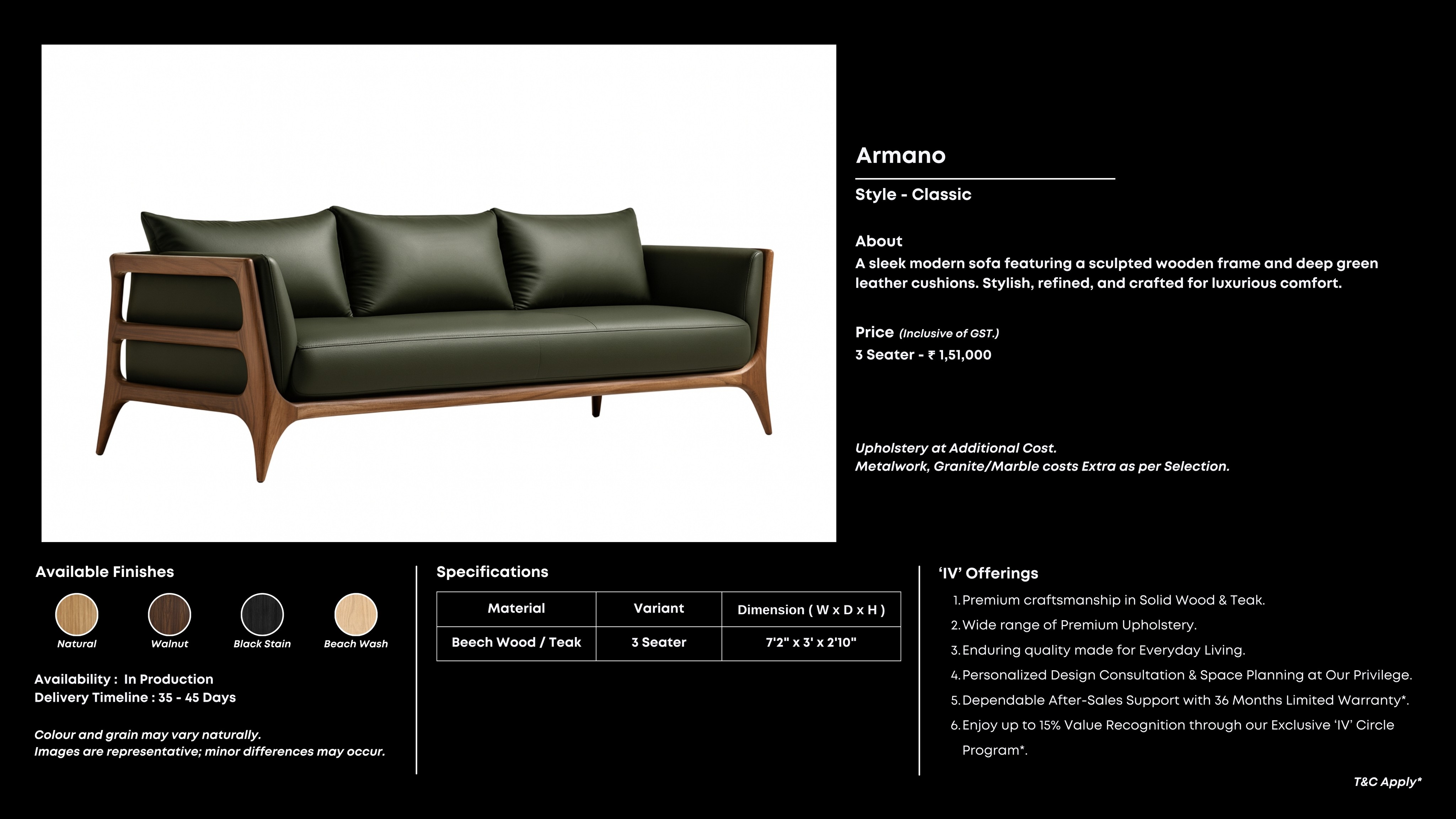 Plum velvet 3-seater with channel tufting and gold-toned legs.