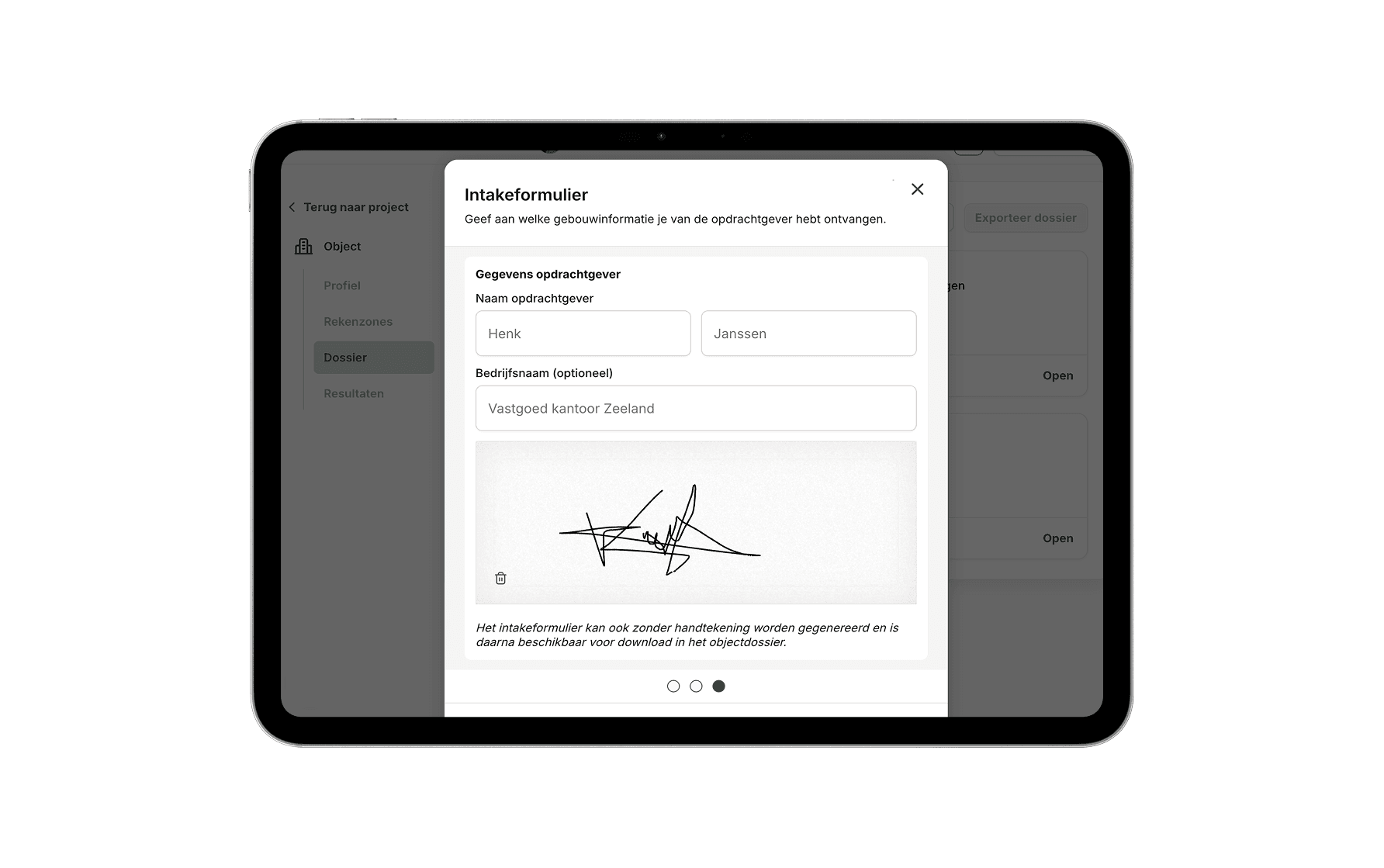 Intakeformulier ondertekenen in de app