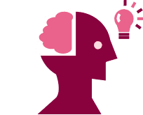An icon for learnability depicting a person with a cartoon brain and lightbulb.