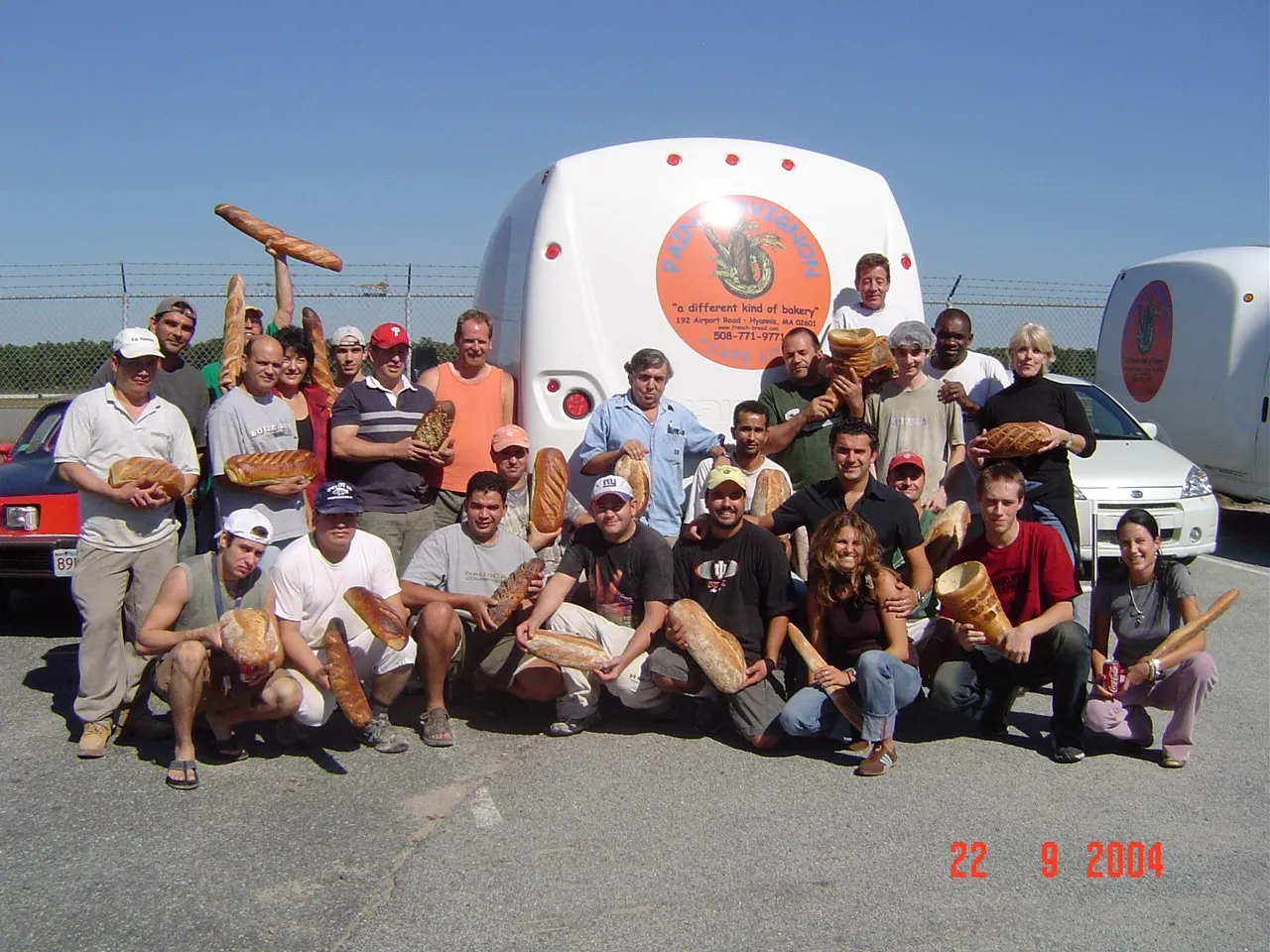 Pain d'Avignon team outside the bakery with the delivery van, Cape Cod 2004