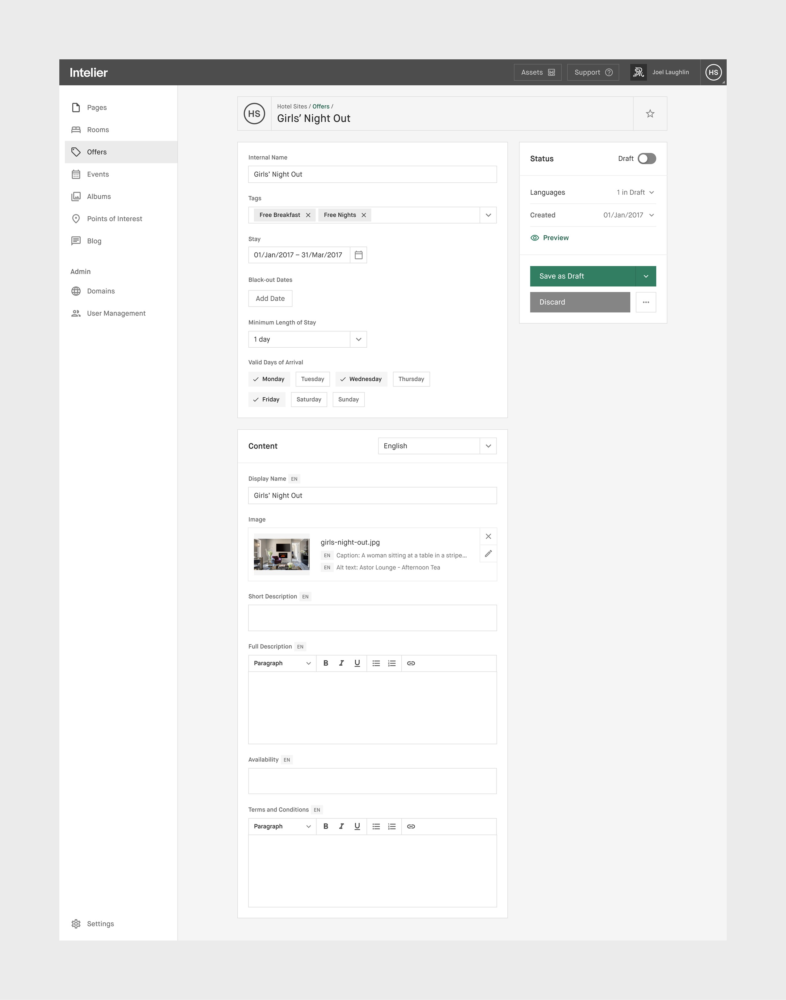 Intelier CMS - Hotel Sites - Offers - Girl's Night Out