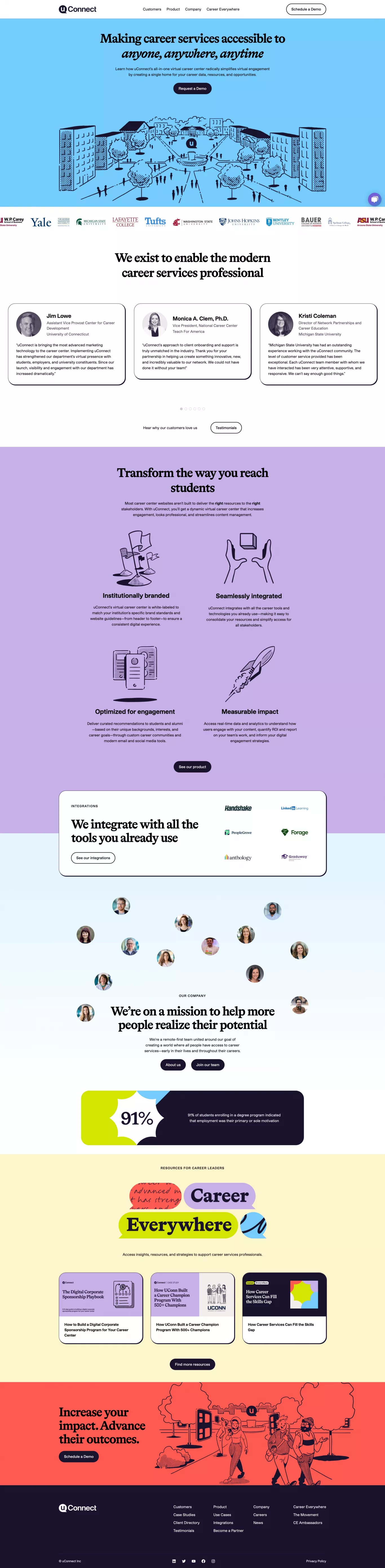 uConnect: The first ever all-in-one virt landing page screenshot showcasing HR and Tech design