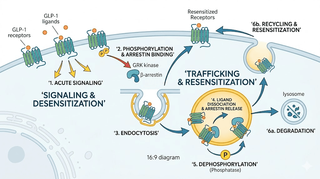 GLP-1 receptor desensitization and reset cycle diagram