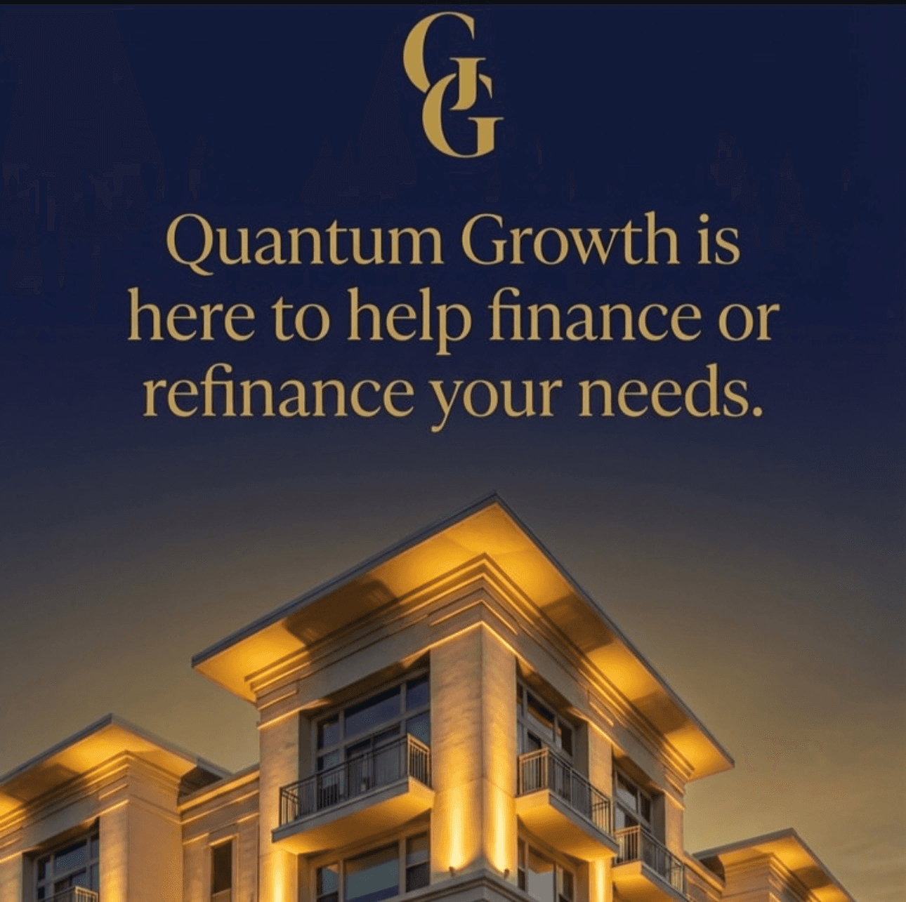 Quantum Growth Consultancy logo with tagline: "Helping finance or refinance your real estate needs through strategic execution."