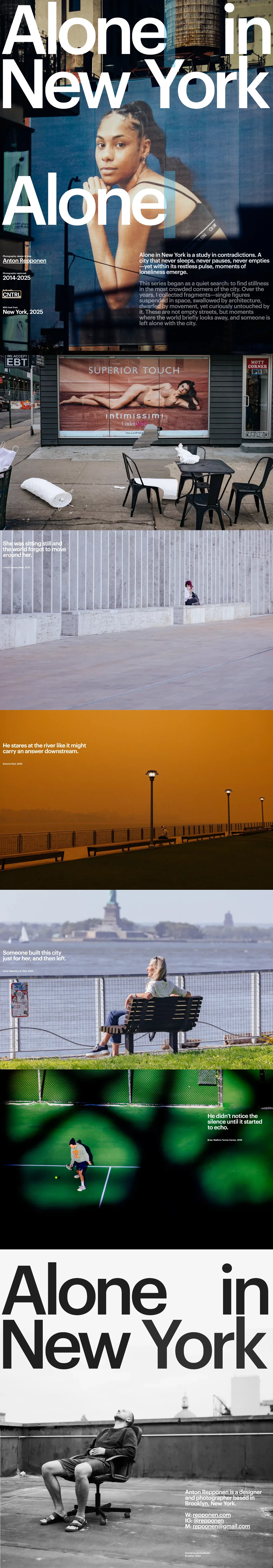 Alone in New York portfolio page screenshot showcasing Photography design