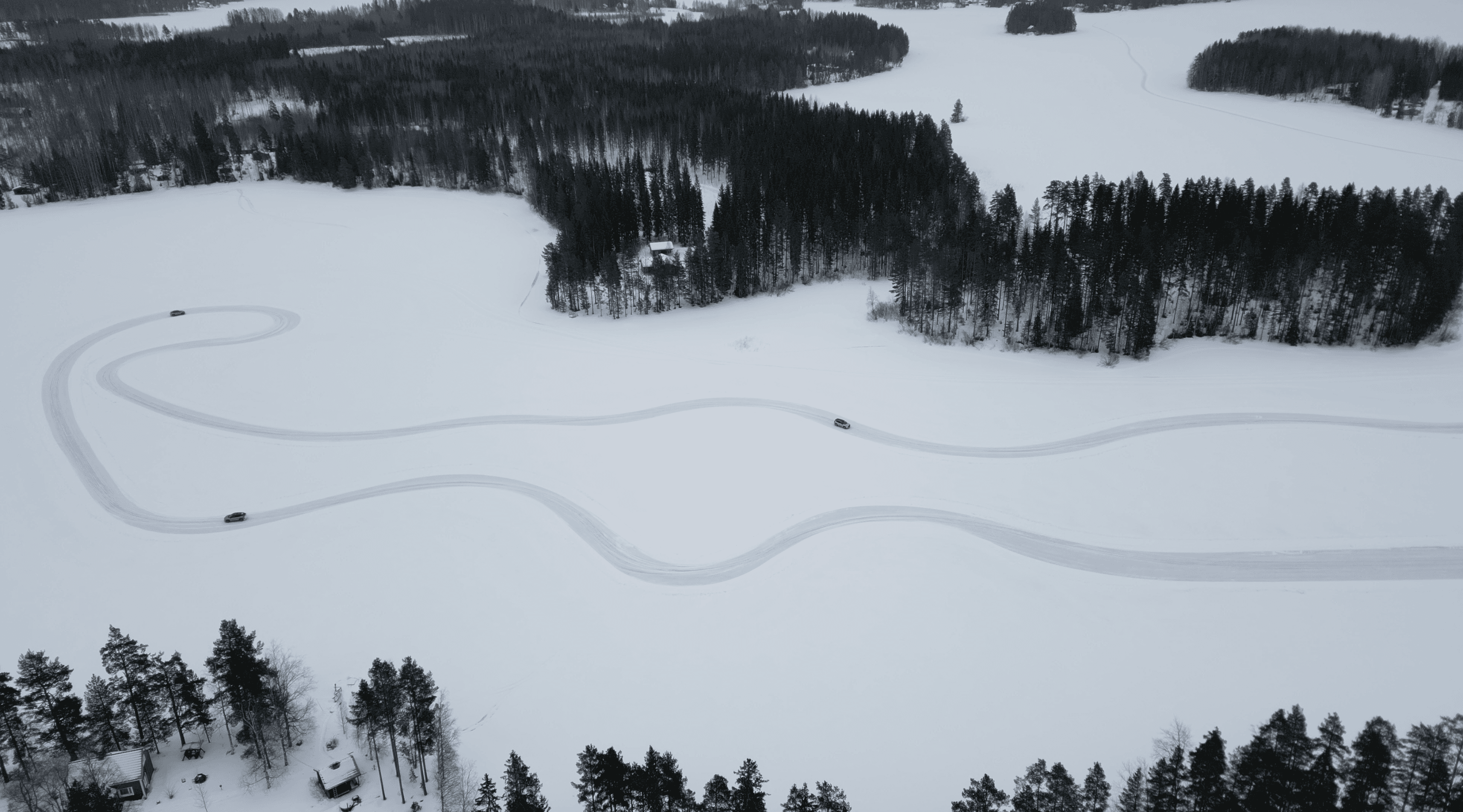 Drone shot of a running track at night