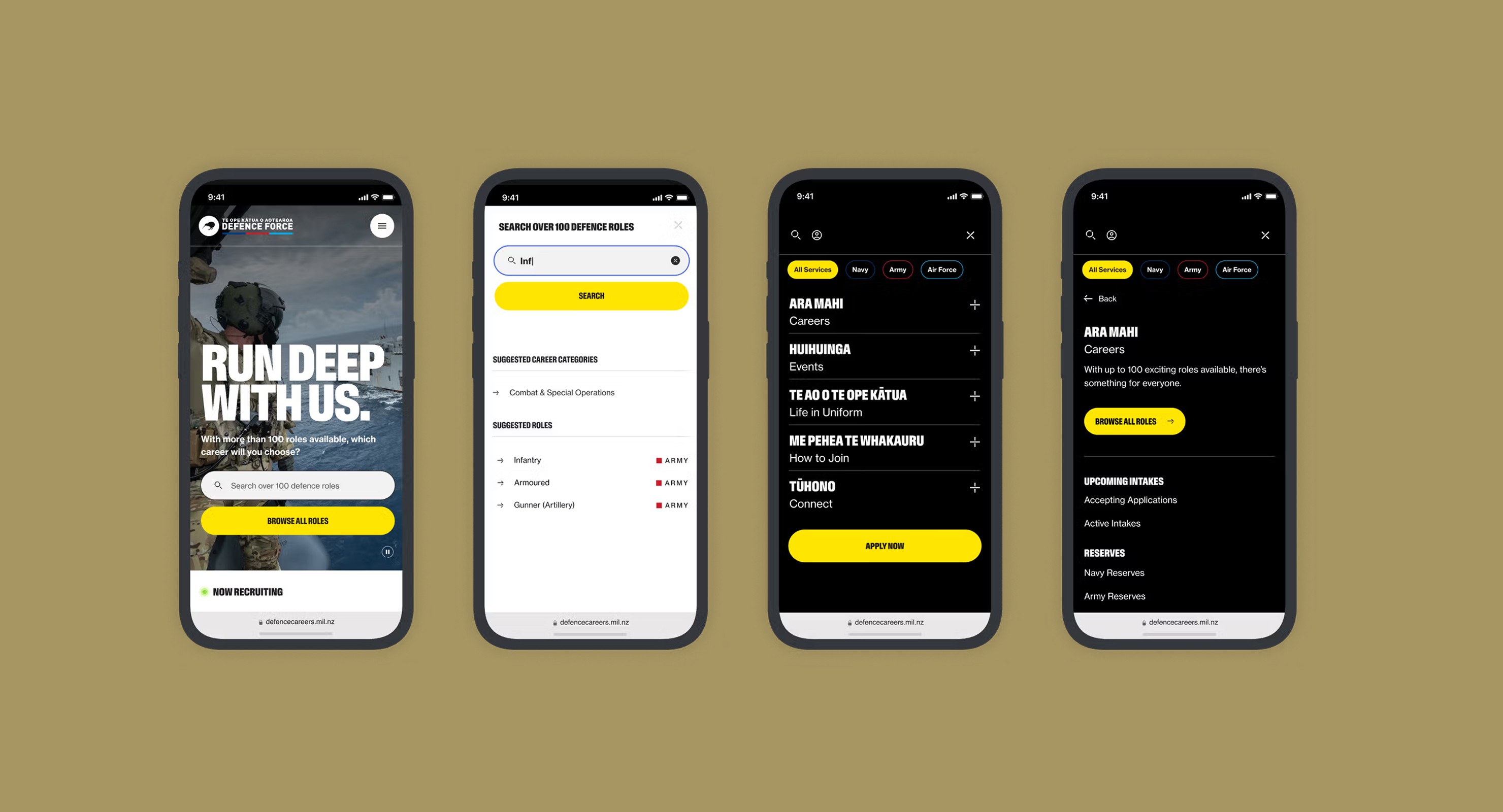 Mobile Screens of NZDF Careers Website