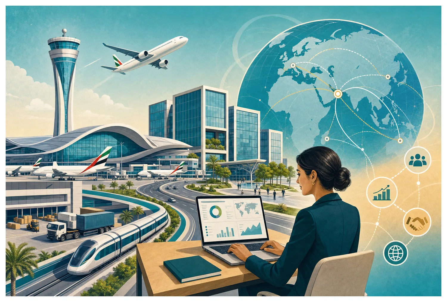 Illustration of Dubai South as a connected base for accounting and advisory firms.