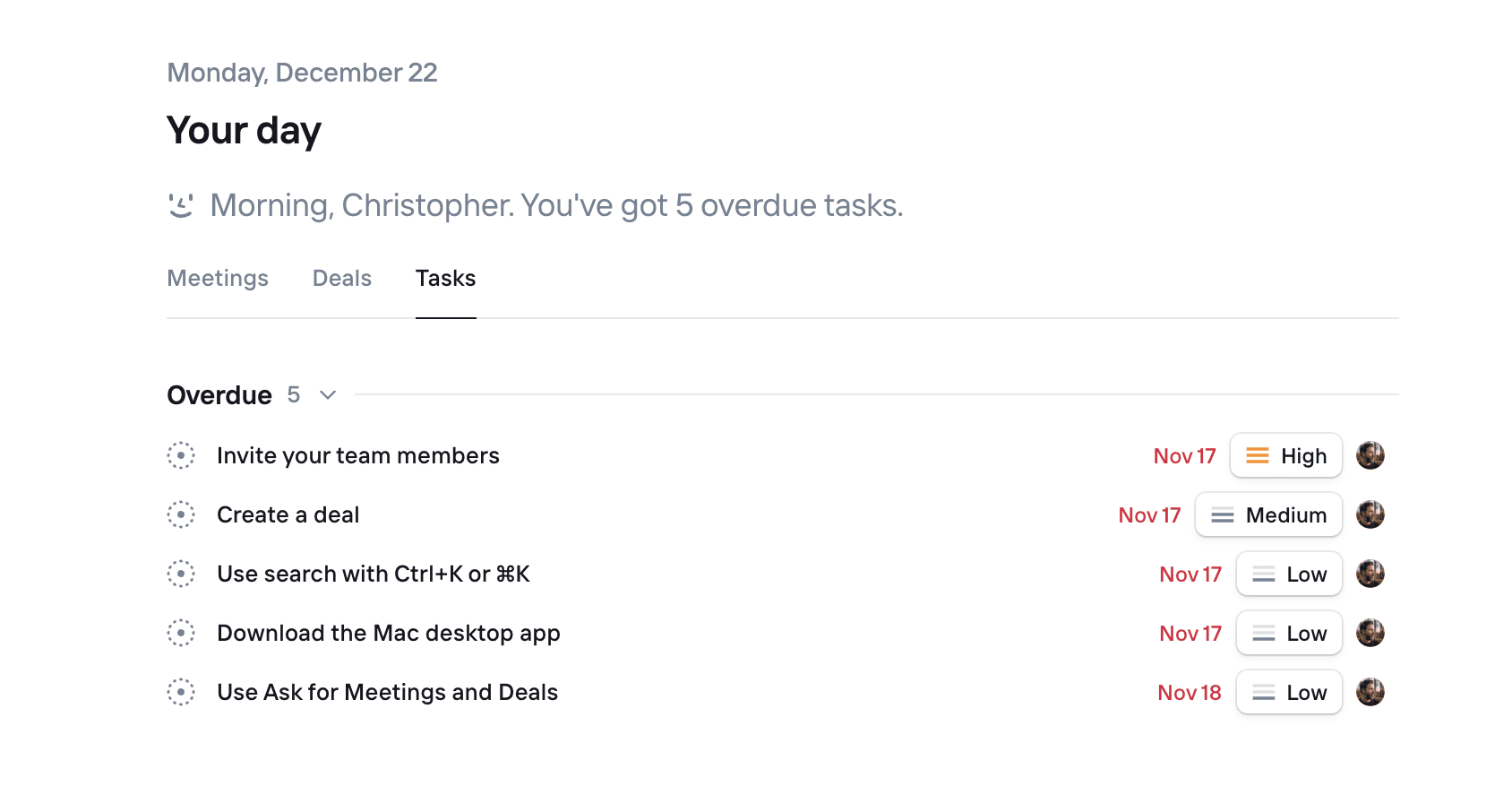 Clarify AI CRM Review tasks
