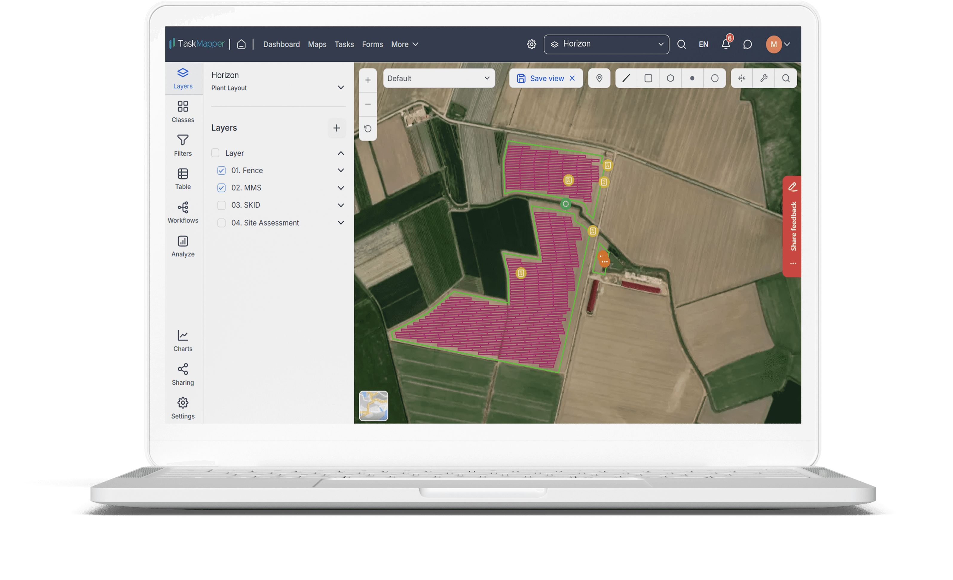 TaskMapper Maps with preliminary solar project layout and annotated issues