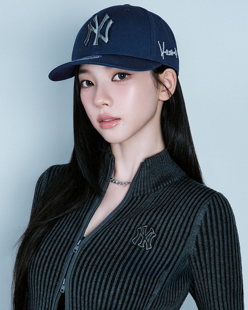 Karina, the MLB Korea ambassador, wearing an MLB signature ball cap.